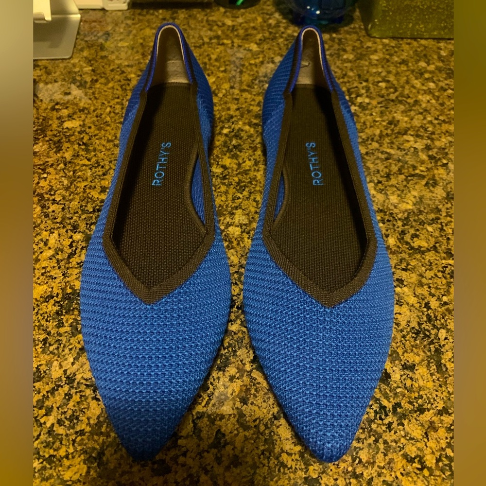 Rothy’s Royal Blue with Black Piping Pointed Toe Flats